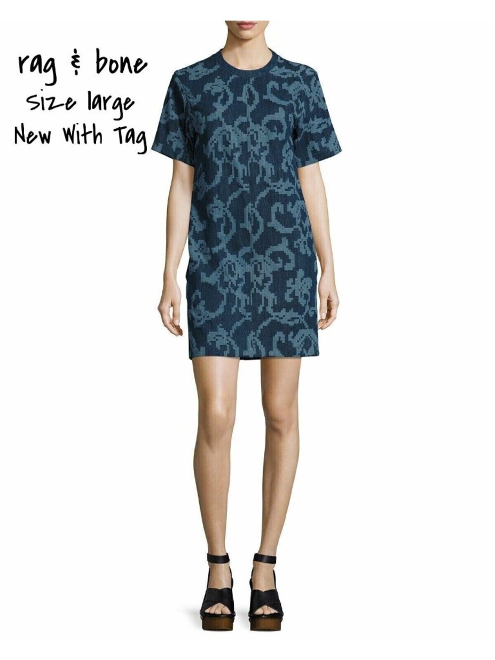 rag & bone Denim Shift Dress Esmond Laser Cut Blue Size Large New With Tag